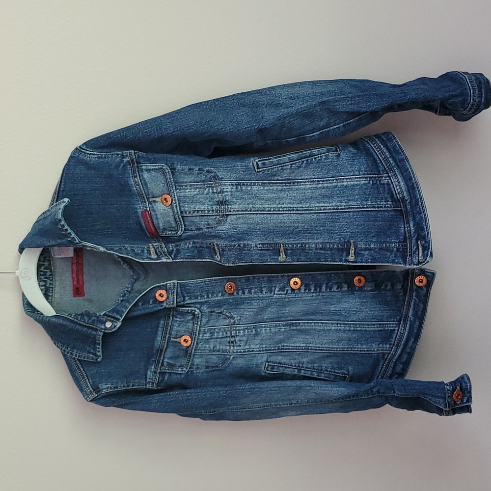 PARASUCO Ergonomic Jeans Denim Jacket Distressed Stretchy Slim Fit Small NWOT - Picture 2 of 9